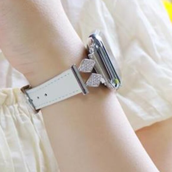 NEW White Leather Slim Apple Watch Band main image 5